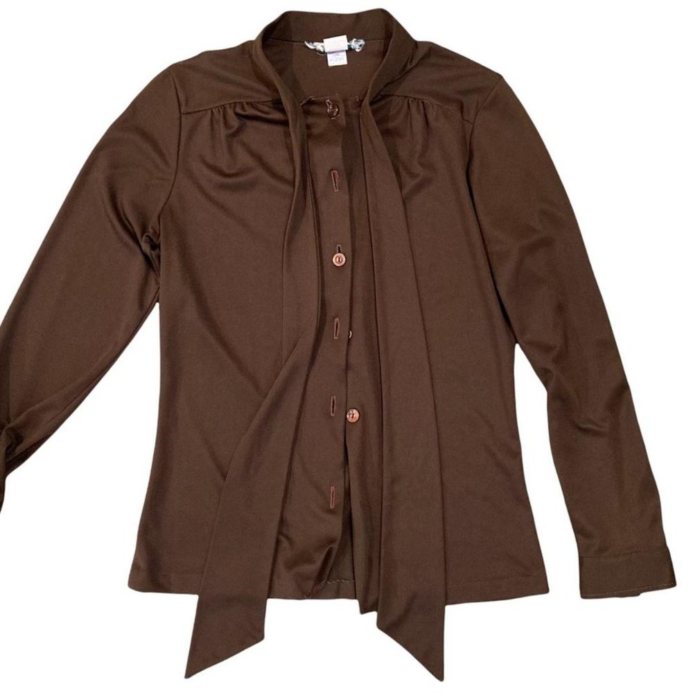 Beautiful vintage 70s women’s brown button up blouse